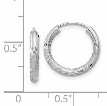 14K White Gold 2mm Diamond Cut Endless Hoop Earrings