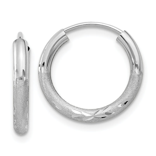 14K White Gold 2mm Diamond Cut Endless Hoop Earrings