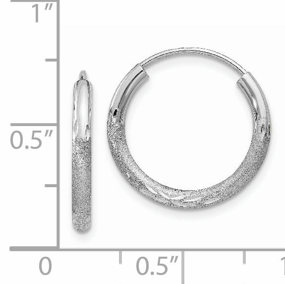 14K White Gold 2mm Diamond Cut Endless Hoop Earrings