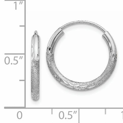 14K White Gold 2mm Diamond Cut Endless Hoop Earrings