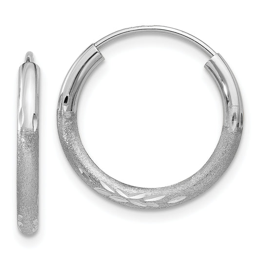14K White Gold 2mm Diamond Cut Endless Hoop Earrings
