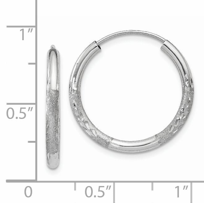 14K White Gold 2mm Diamond Cut Endless Hoop Earrings