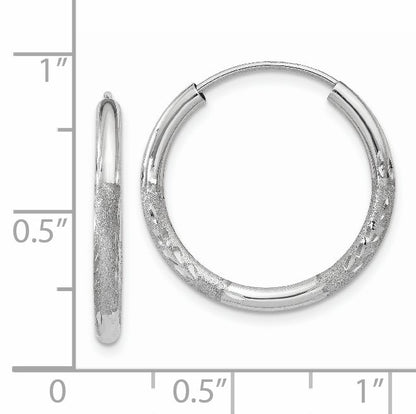 14K White Gold 2mm Diamond Cut Endless Hoop Earrings