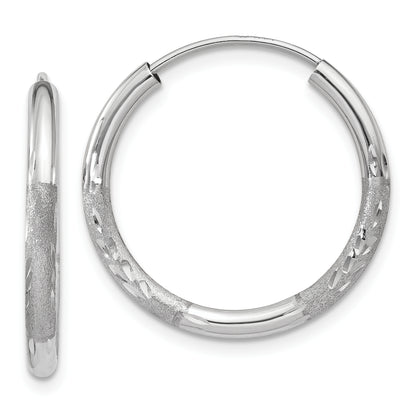 14K White Gold 2mm Diamond Cut Endless Hoop Earrings
