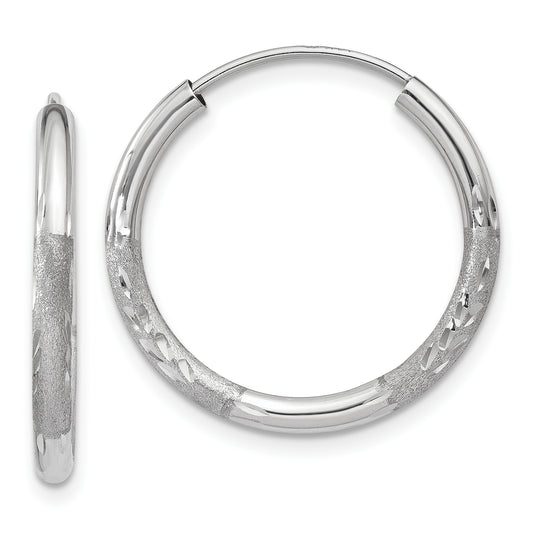 14K White Gold 2mm Diamond Cut Endless Hoop Earrings