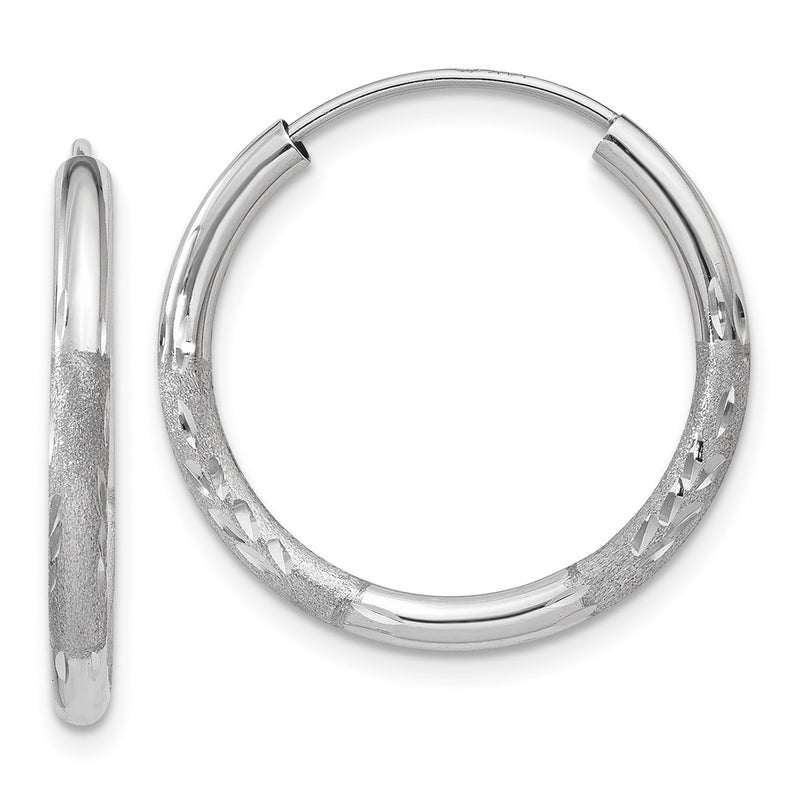 14K White Gold 2mm Diamond Cut Endless Hoop Earrings