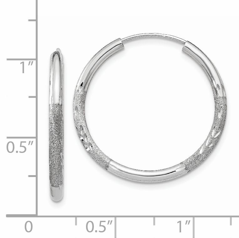 14K White Gold 2mm Diamond Cut Endless Hoop Earrings