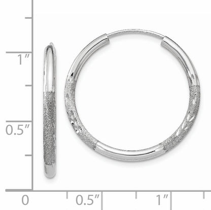 14K White Gold 2mm Diamond Cut Endless Hoop Earrings