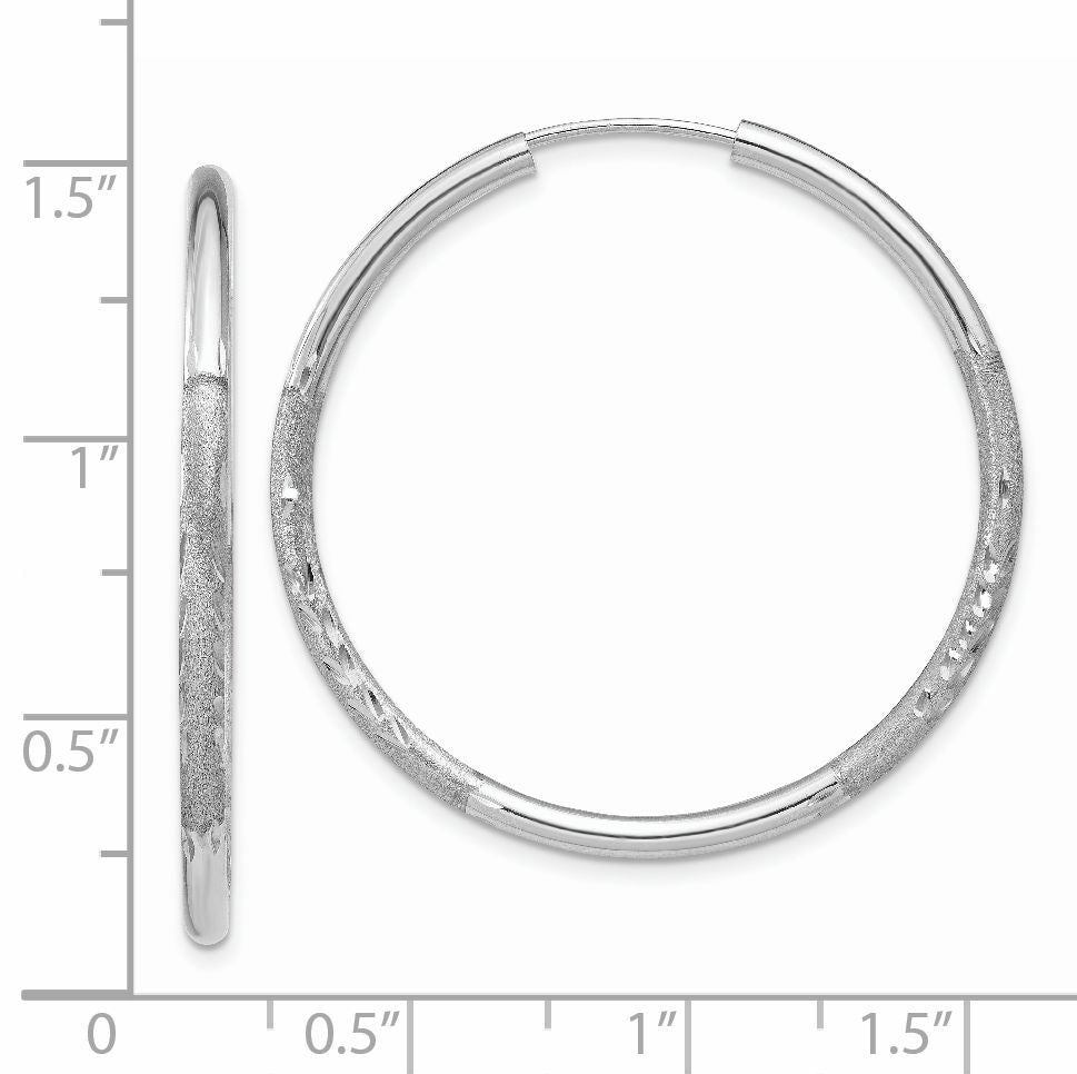 14K White Gold 2mm Diamond Cut Endless Hoop Earrings