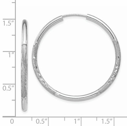14K White Gold 2mm Diamond Cut Endless Hoop Earrings
