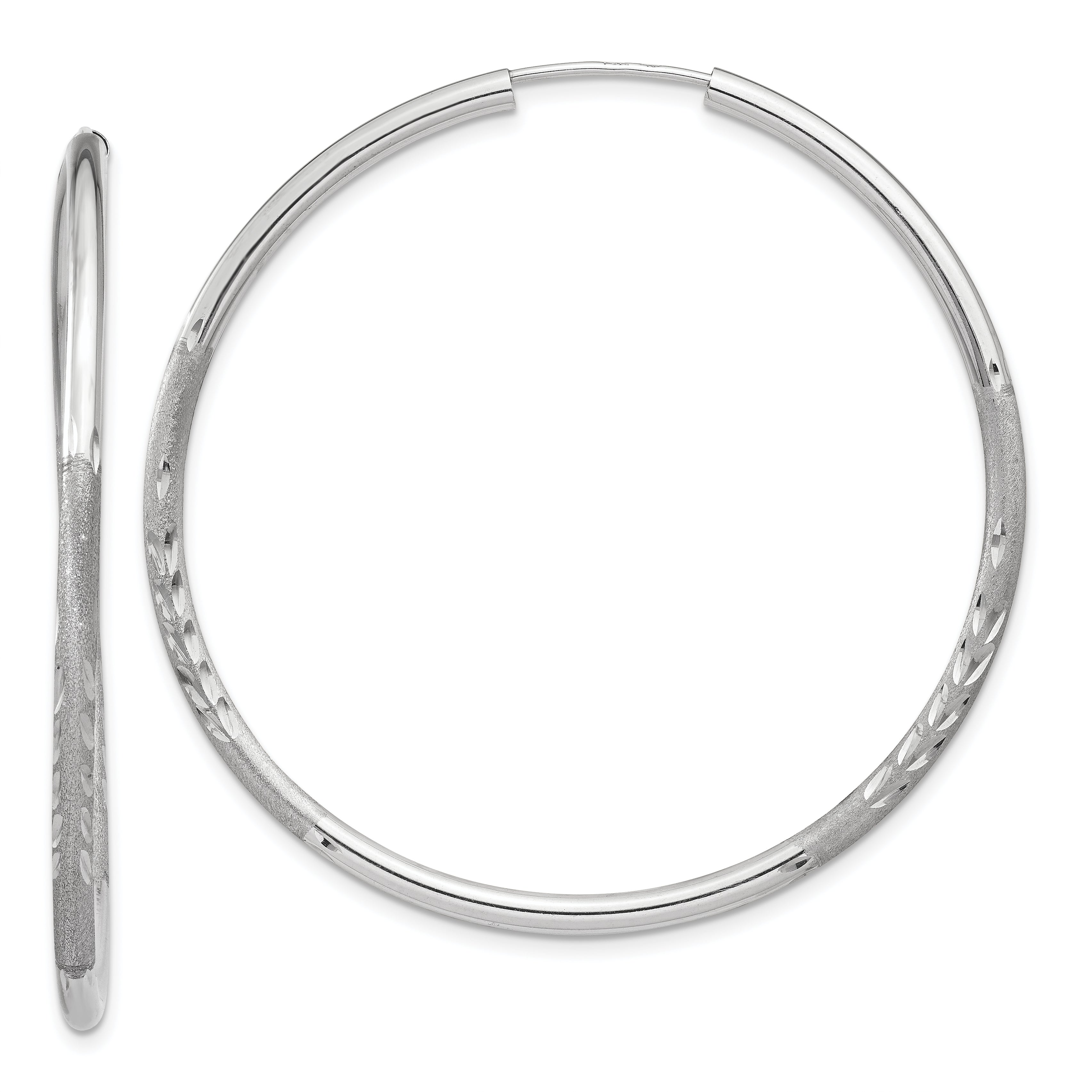 14K White Gold 2mm Diamond Cut Endless Hoop Earrings