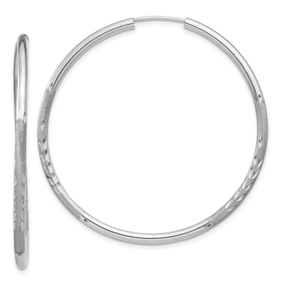 14K White Gold 2mm Diamond Cut Endless Hoop Earrings