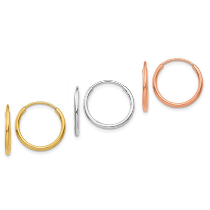 14K Tri-Color 1.20mm Yg/wg/rg Endless Hoop Earring Set