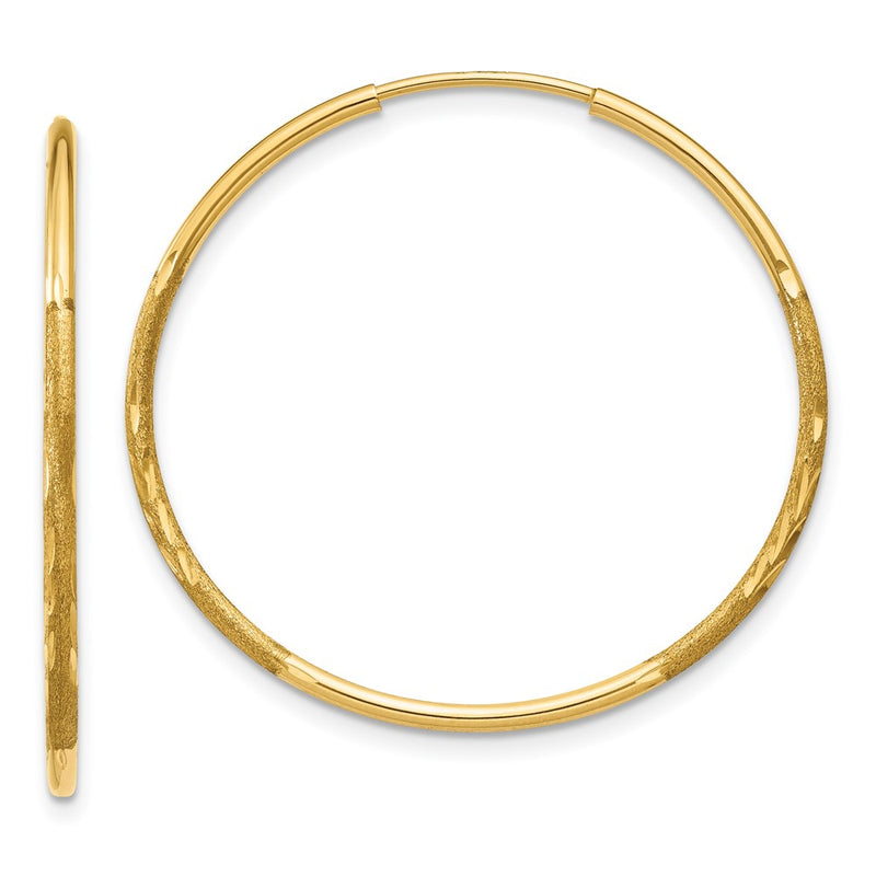 14K Yellow Gold 1.25mm Diamond Cut Endless Hoop Earring