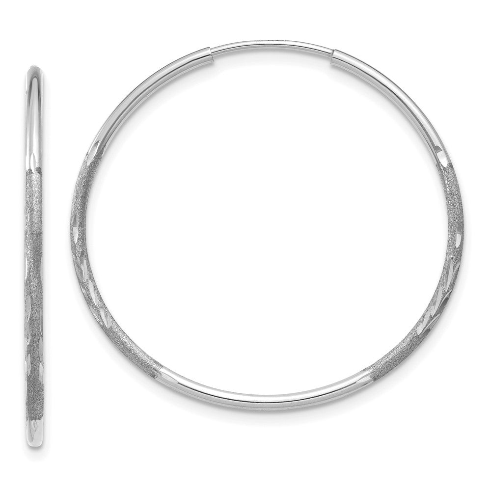 14K White Gold 1.20mm Diamond-Cut Endless Hoop Earring