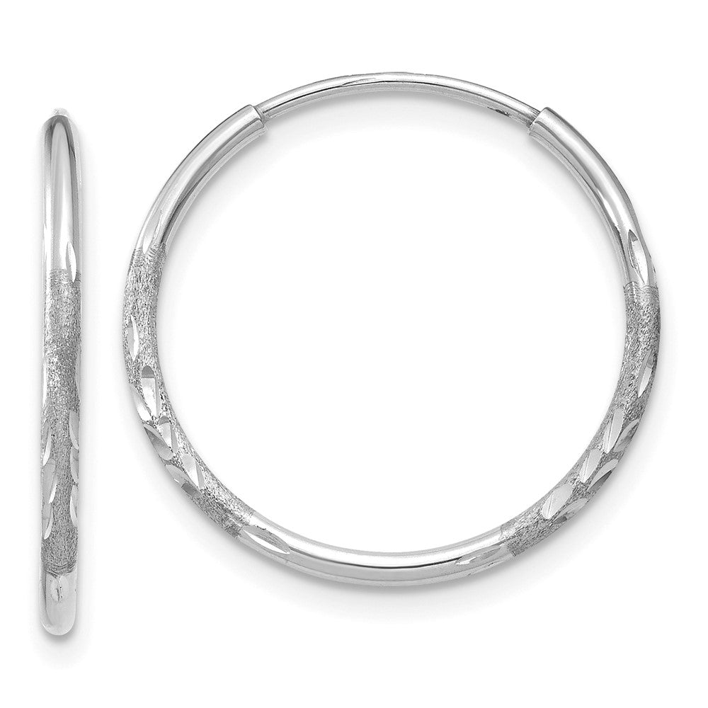 14K White Gold 1.20mm Diamond-Cut Endless Hoop Earring
