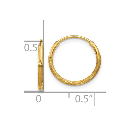 14K Yellow Gold 1.25mm Diamond Cut Endless Hoop Earring
