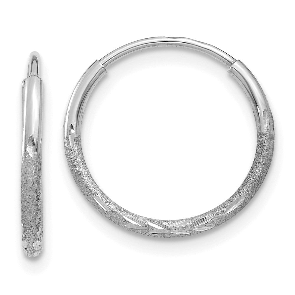 14K White Gold 1.20mm Diamond-Cut Endless Hoop Earring
