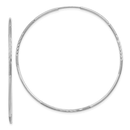 14K White Gold 1.20mm Diamond-Cut Endless Hoop Earring
