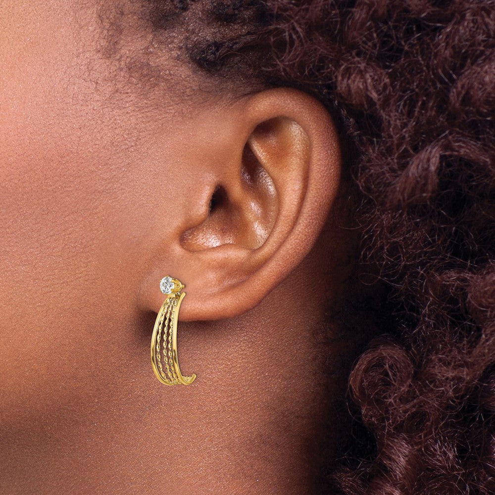 14K Yellow Gold J Hoop Polished Cz Stud Earrings