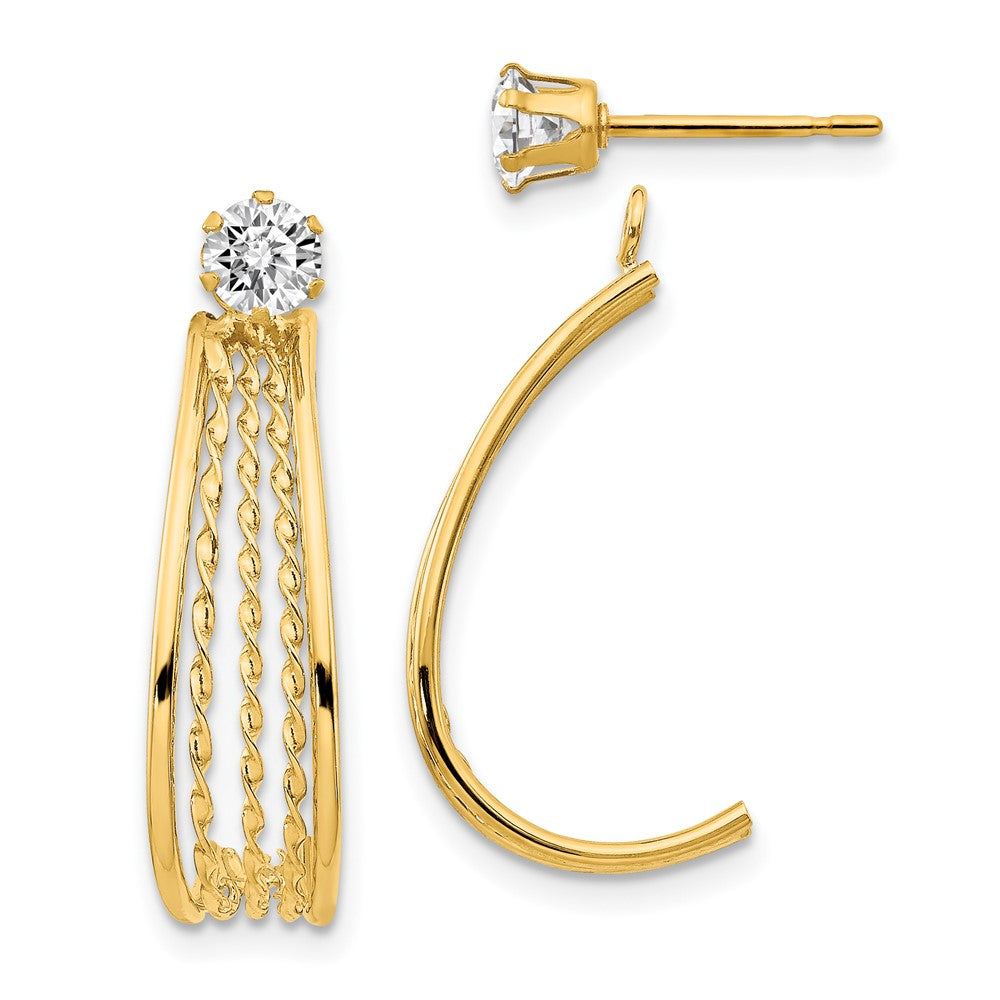 14K Yellow Gold J Hoop Polished Cz Stud Earrings