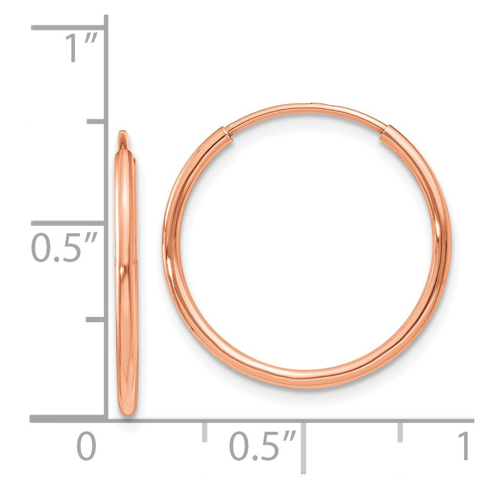 14K Rose Gold 1.2mm Polished Endless Hoop Earrings