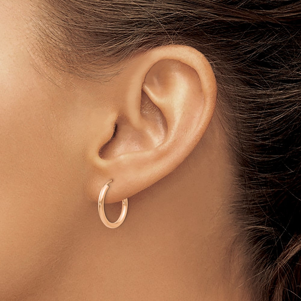 14K Rose Gold Polished Round Endless 2mm Hoop Earrings