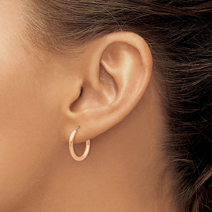 14K Rose Gold Polished Round Endless 2mm Hoop Earrings