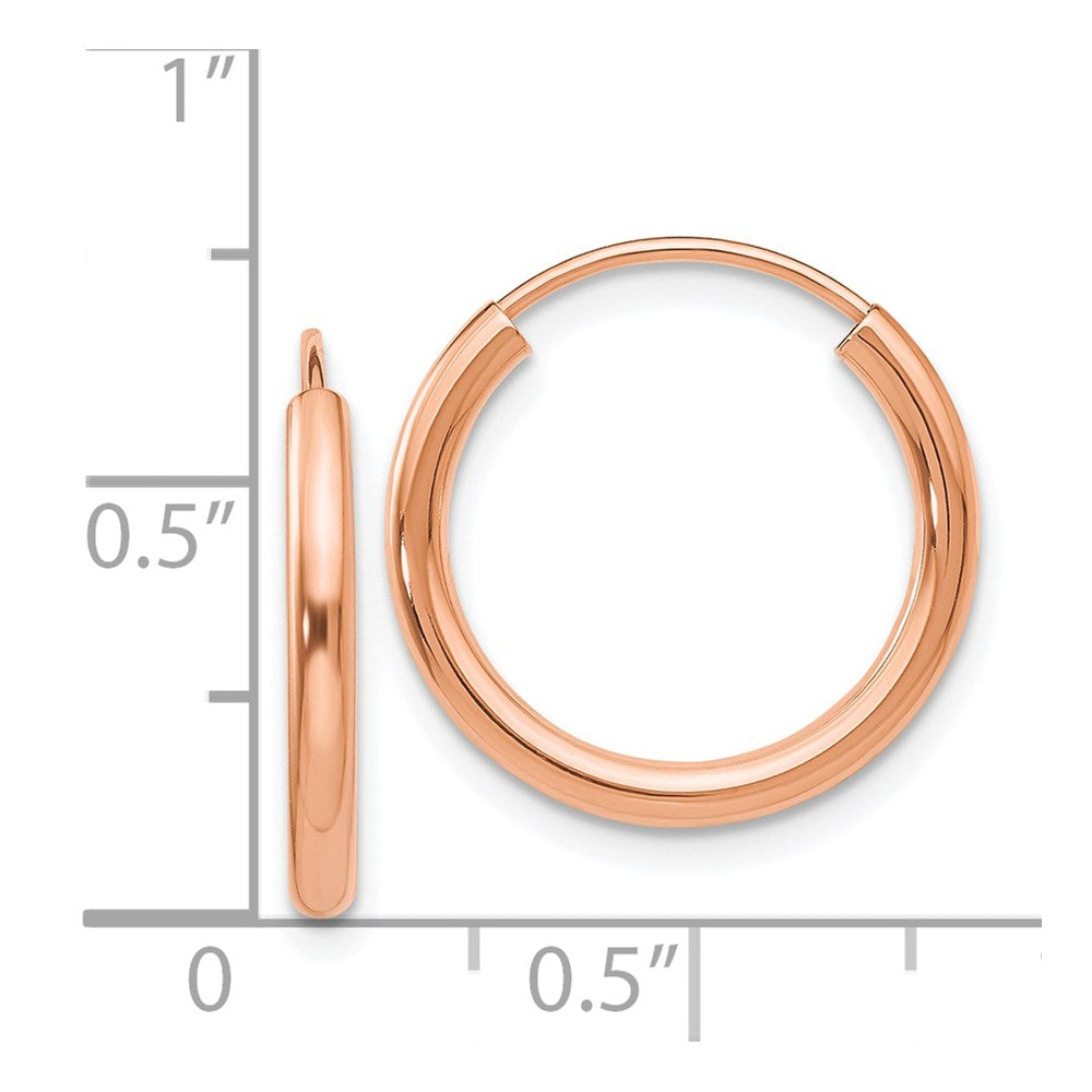 14K Rose Gold Polished Round Endless 2mm Hoop Earrings