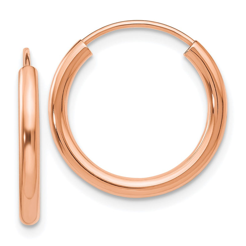14K Rose Gold Polished Round Endless 2mm Hoop Earrings