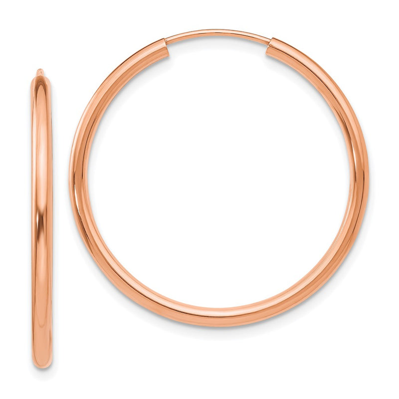 14K Rose Gold Polished Round Endless 2mm Hoop Earrings