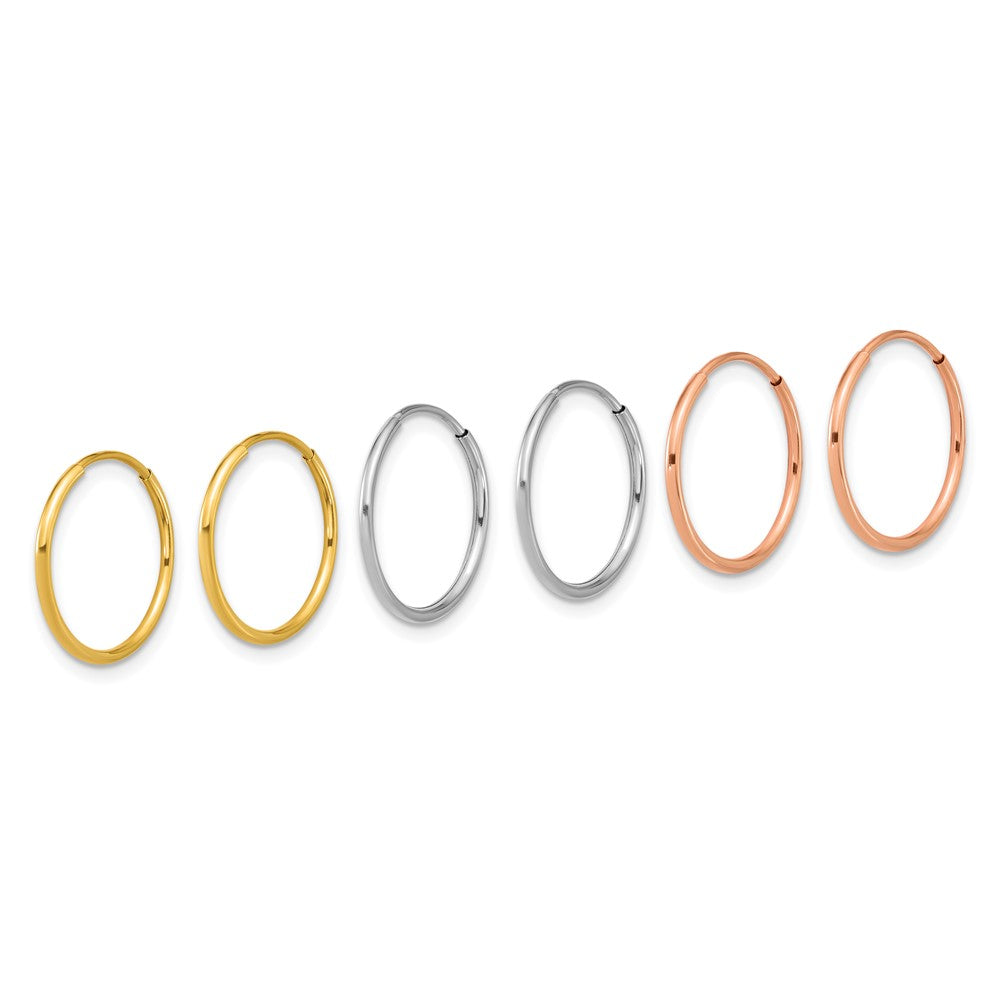 14K Tri-Color 1.20mm Yg/wg/rg Endless Hoop Earring Set