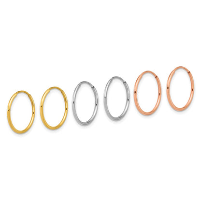 14K Tri-Color 1.20mm Yg/wg/rg Endless Hoop Earring Set