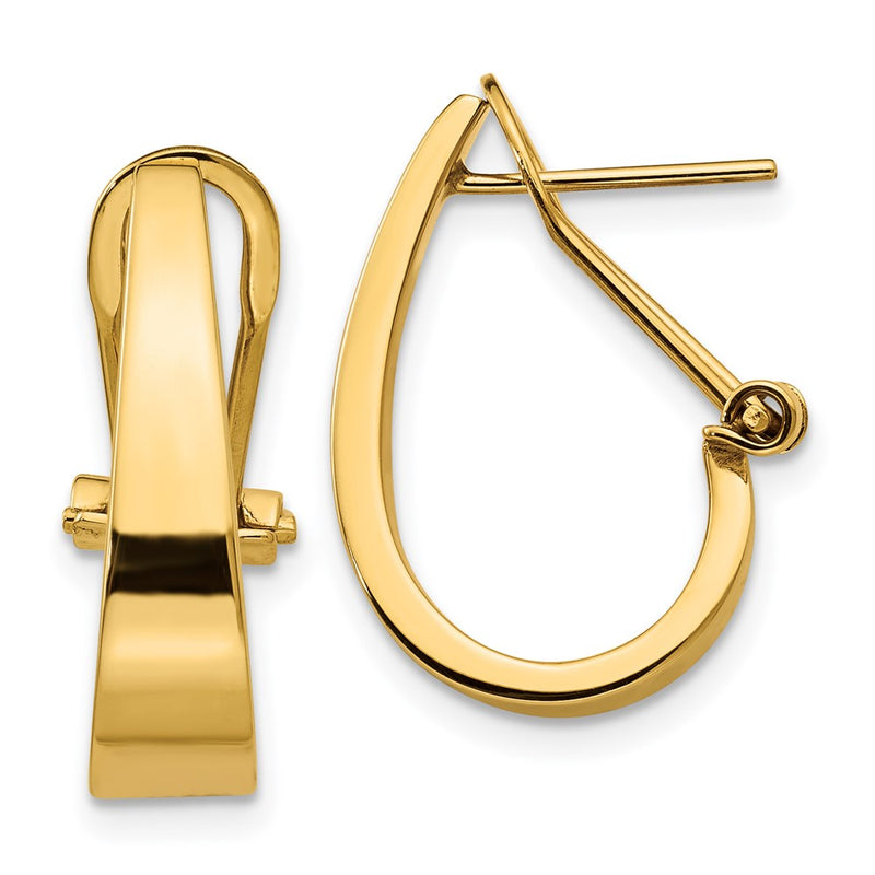 14K Yellow Gold Polished J Hoop Omega Back Post Earrings
