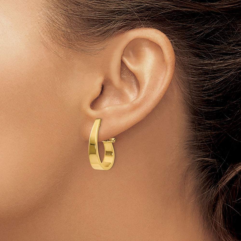 14K Yellow Gold Polished J Hoop Click In Back Post Earrings