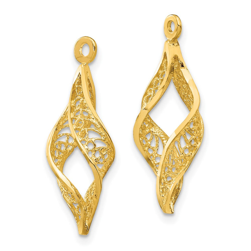 14K Yellow Gold Polished Filigree Swirl Earring Jackets