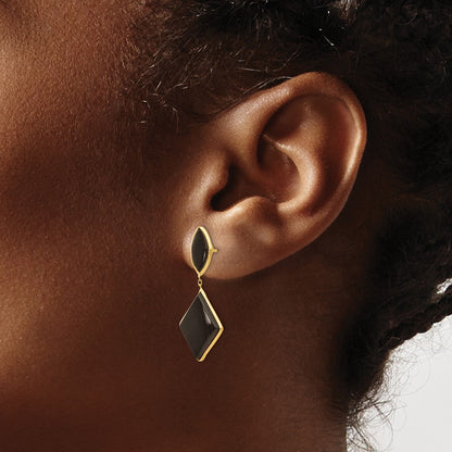 14K Yellow Gold Onyx Dangle Earrings