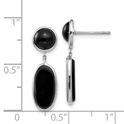 14K White Gold Onyx Oval Dangle Post Earrings