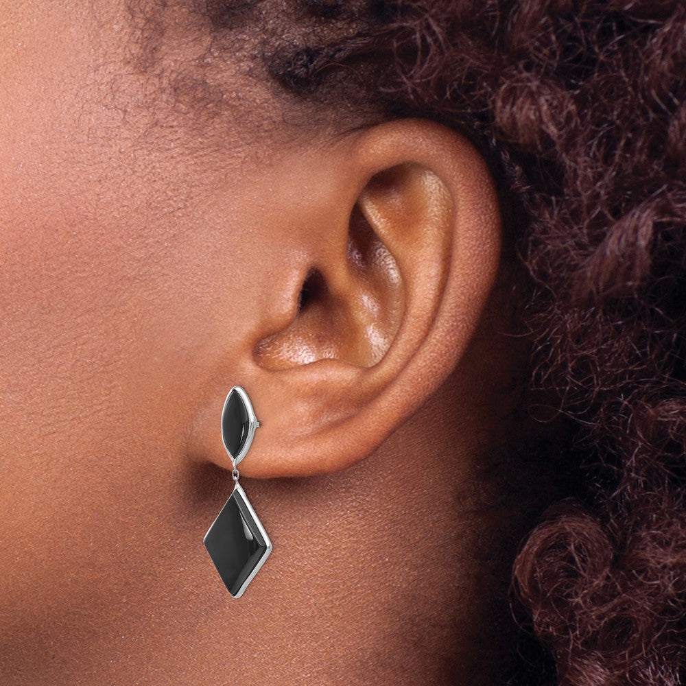 14K White Gold Onyx Dangle Post Earrings