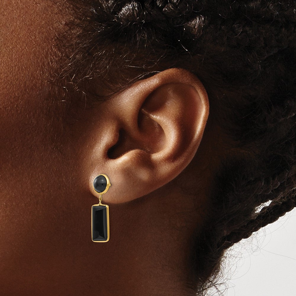 14K Yellow Gold Onyx Rectangle Dangle Post Earrings