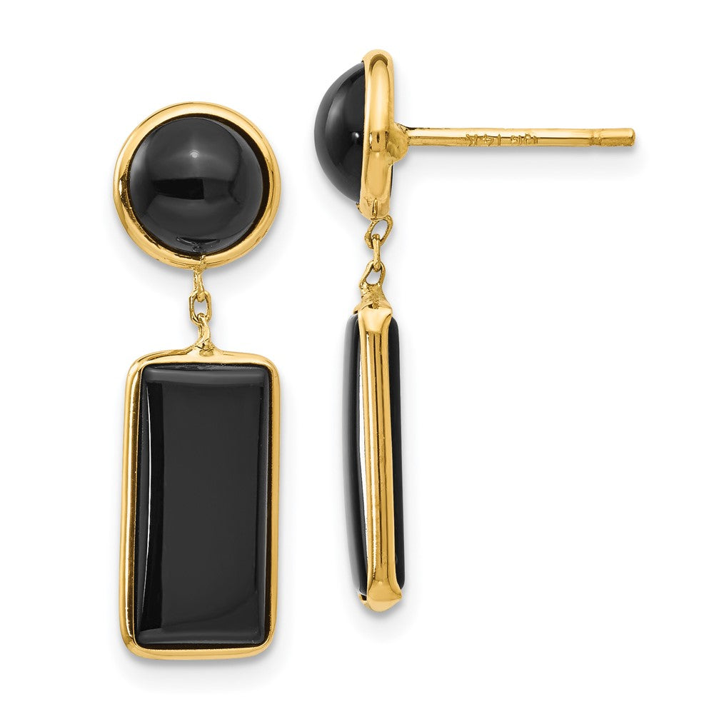 14K Yellow Gold Onyx Rectangle Dangle Post Earrings