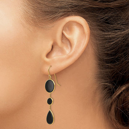 14K Yellow Gold Onyx Geometric Dangle Earrings