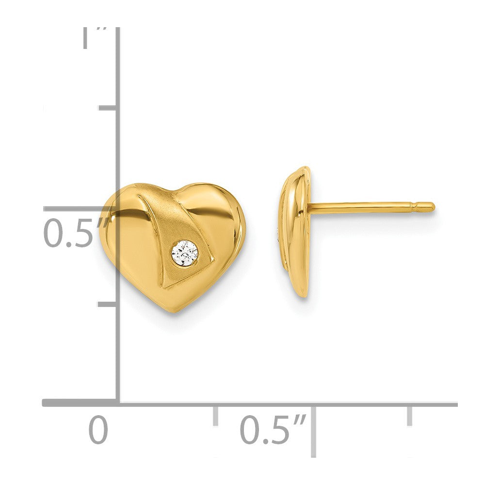 14K Yellow Gold 14Ky Polished & Satin Cz Heart Post Earrings