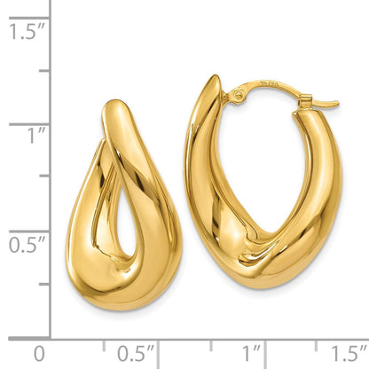 14K Yellow Gold Twisted Oval Hoop Earrings