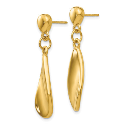 14K Yellow Gold Tear Drop Dangle Post Earrings