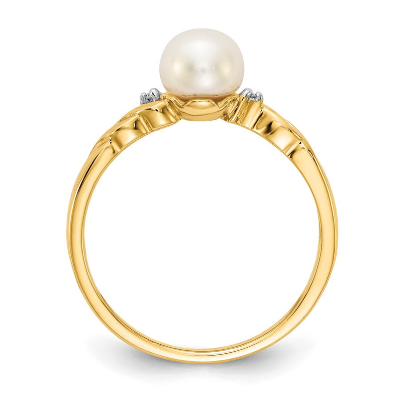 14K Yellow Gold Fw Cultured Pearl And Diamond Twist Ring