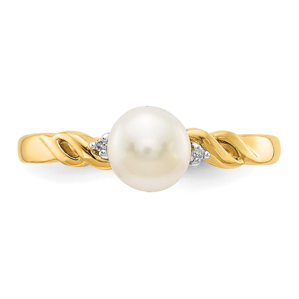 14K Yellow Gold Fw Cultured Pearl And Diamond Twist Ring