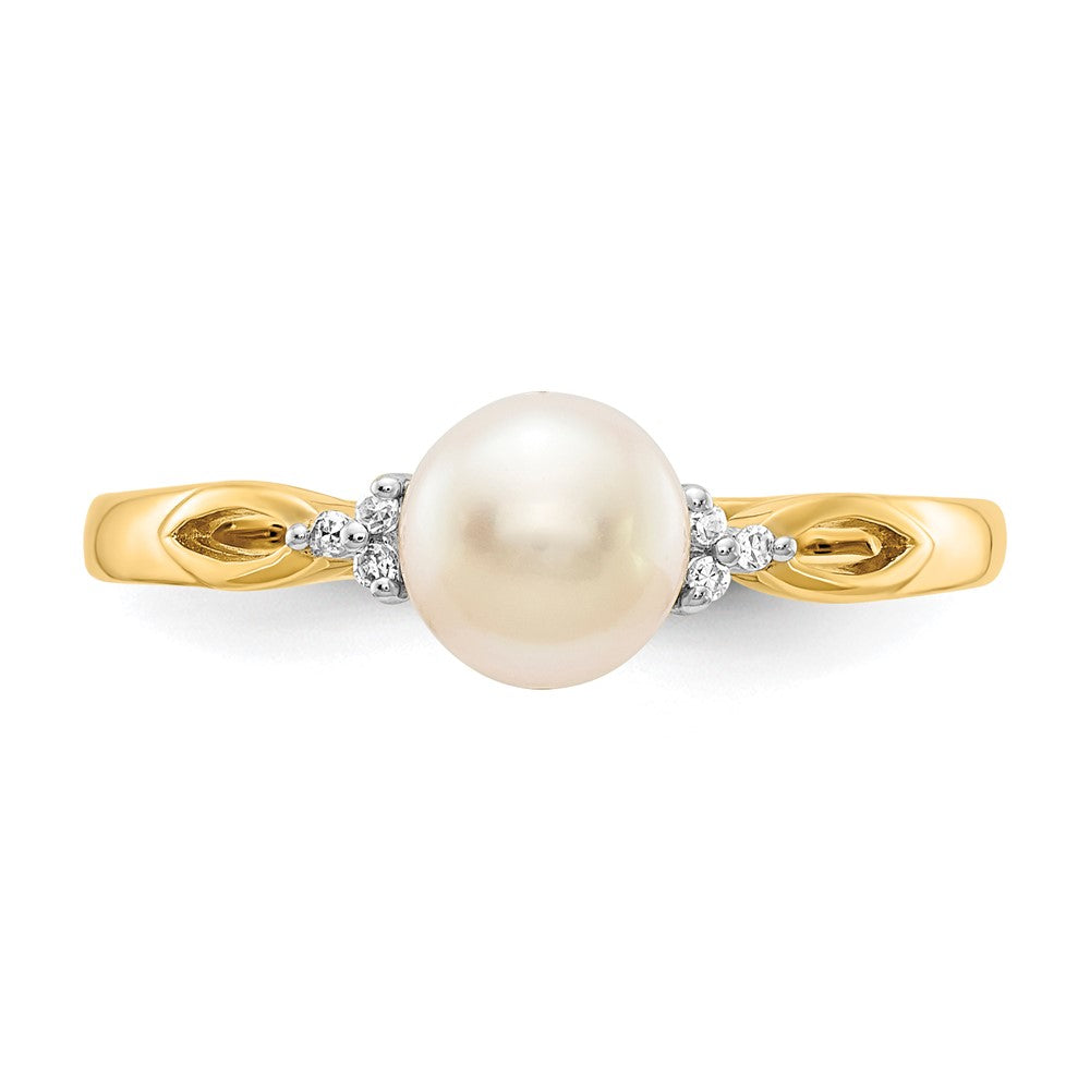14K Yellow Gold Fw Cultured Pearl And Diamond Ring