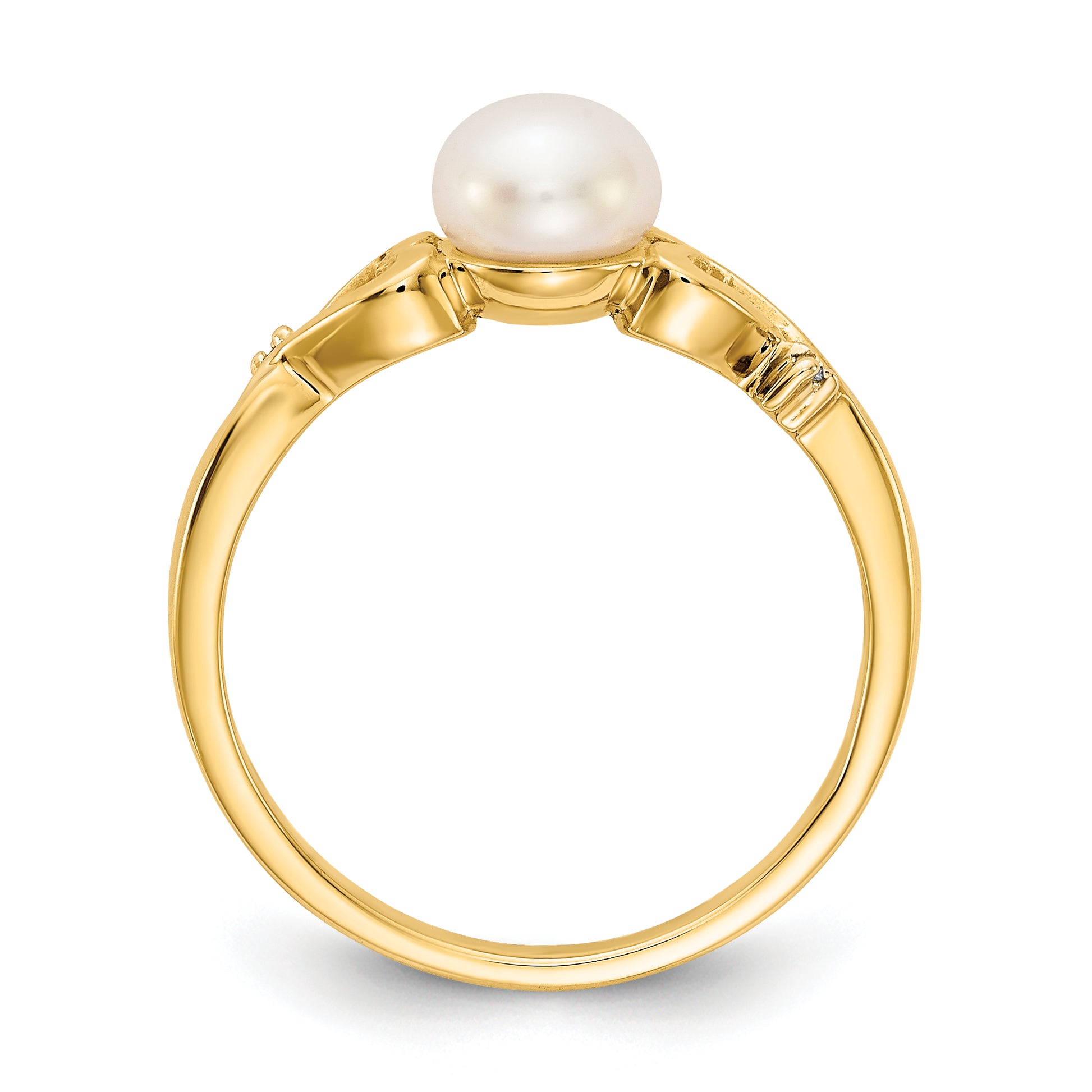 14K Yellow Gold Diamond And Freshwater Cultured Pearl Heart Ring