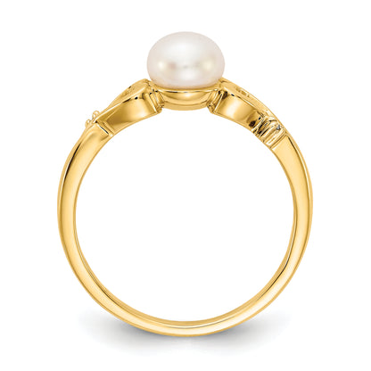 14K Yellow Gold Diamond And Freshwater Cultured Pearl Heart Ring
